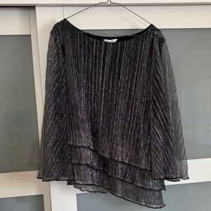 Metallic Pleated Chiffon Asymmetrical Layered Blouse